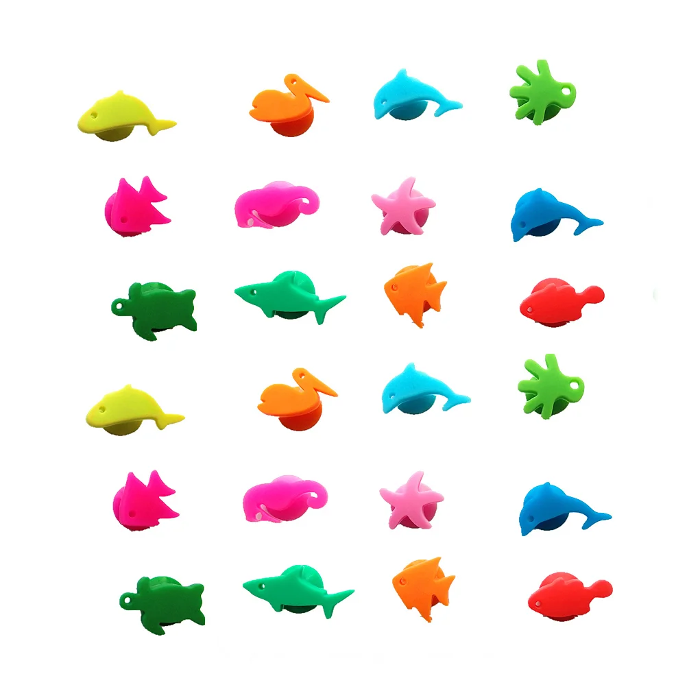 

24pcs Marine Animals Glass Marker Suction Cup Identifier Silicone Drinking Cup Sign (Mixed Colors)