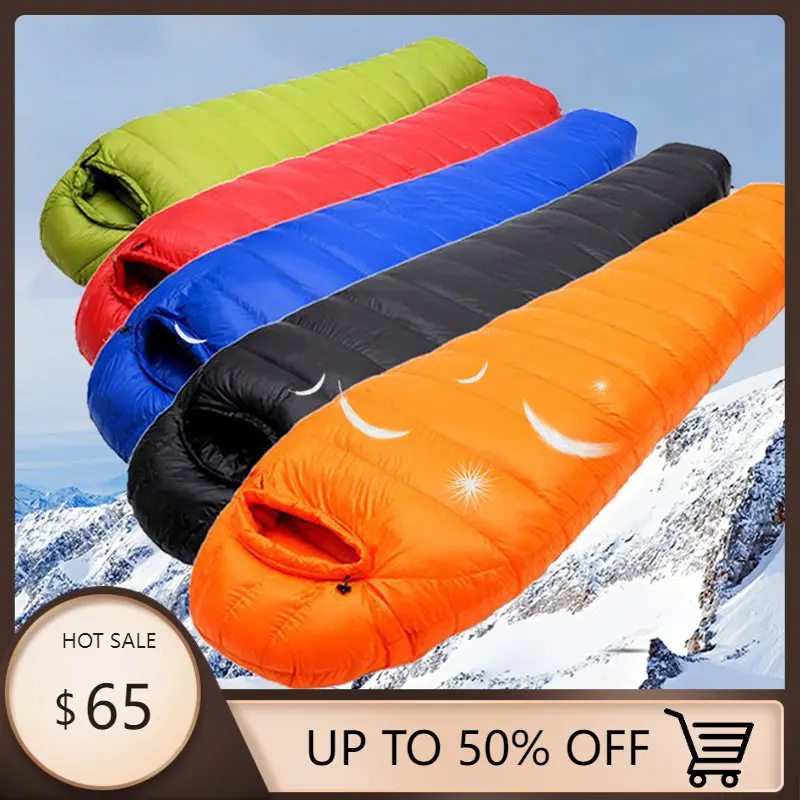 Very Warm White Goose Down Filled Adult Mummy Style Sleeping Bag Fit for Winter Thermal 5 Kinds of Thickness Camping Travel