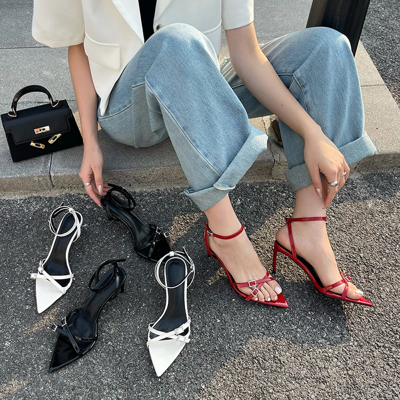 

Сандалии с острым носком, женские летние туфли в сказочном стиле, новинка 2022, подходящие ко всему искусственные модные туфли на высоком каблуке с пряжкой, повседневные туфли-лодочки 6A