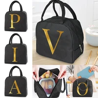 portable lunch bag for women insulated canvas cooler tote thermal food children picnic bags lunch bags for work letter pattern
