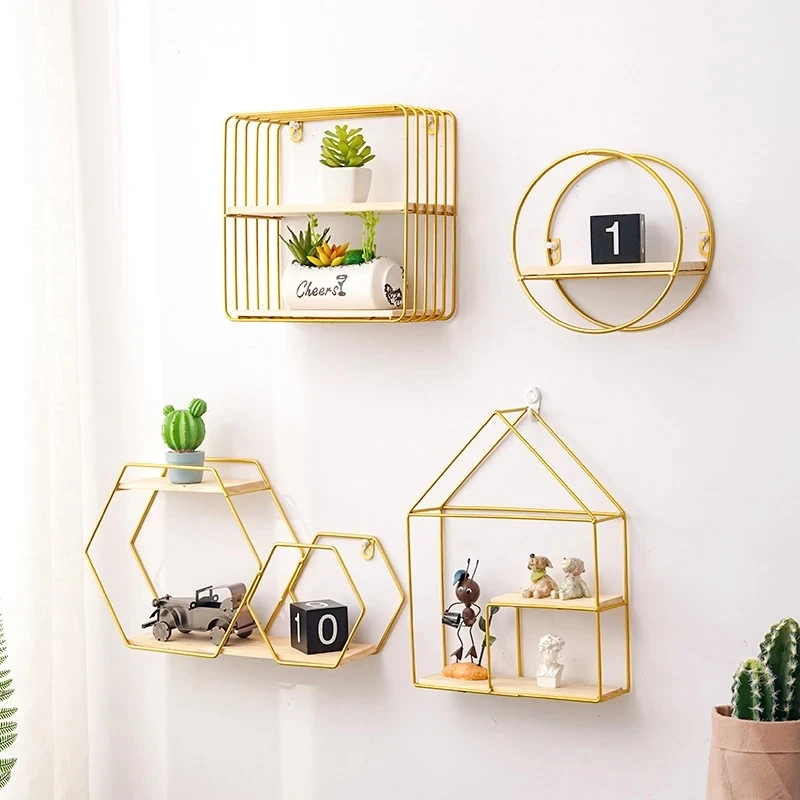 

Storage Rack Wall Shelf Clapboard Gold Multi-layer Finishing Shelf Ornaments Without Punching Closet Organizer Space Saving Hold