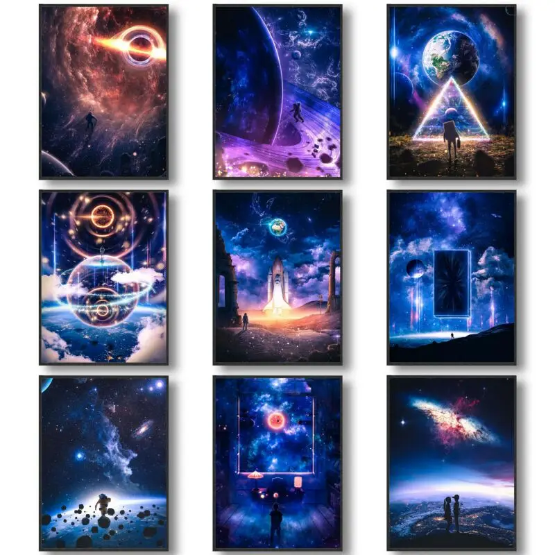 Абстрактные космические сцены астронавт постеры Картина на холсте настенные