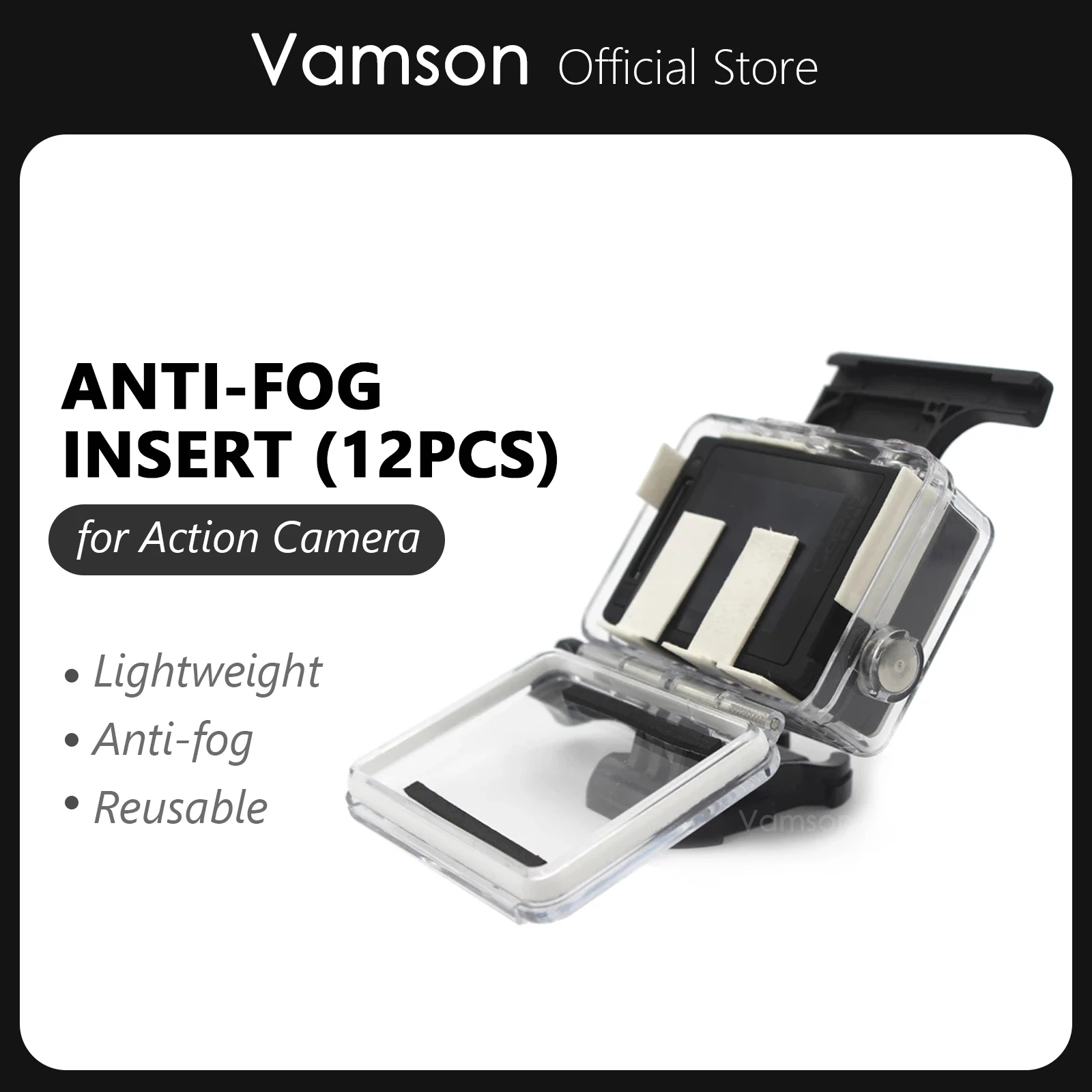 

Vamson for GoPro Accessories Anti-fog Inserts 12pcs Included Reusable for GoPro Hero 8 6 5 4 3+ 2 1 for yi 4K for SJCAM VP601