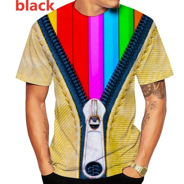 

Men's Fashion Zipper 3D Printed T Shirt Short Sleeve O-neck Summer Funny Tee