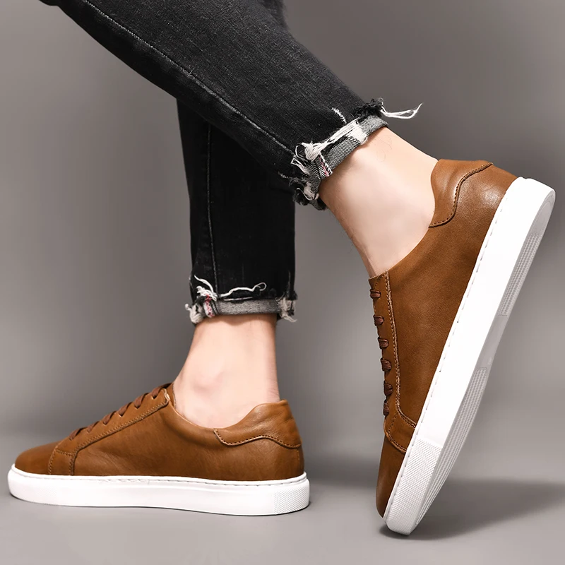 Genuine Leather Casual Shoes Fashion Sneakers British style Cow Leather Men Shoes 2