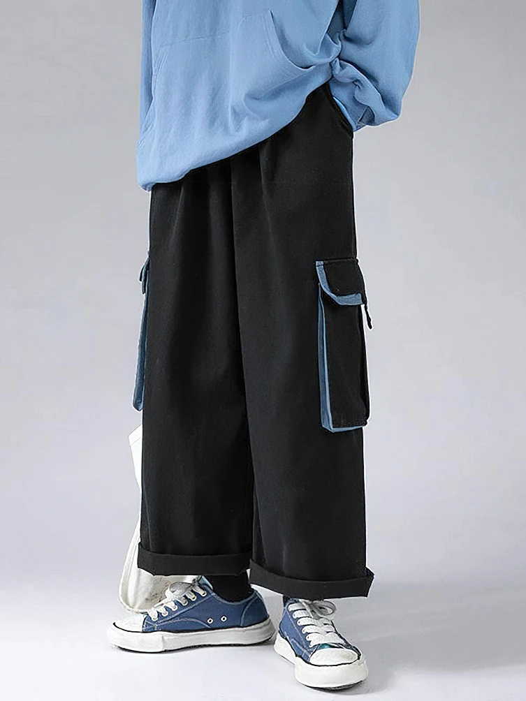 Japanese Big Pocket Wide Lg Baggy Straight Cargo Pants Korean Casual Ankle-length Long Trousers Streetwear Cotton Techwear New