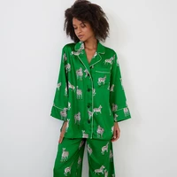 womens pajamas suit fashion printed long sleeves laple tops casual trousers homewear clothing set satin silk pajama for women