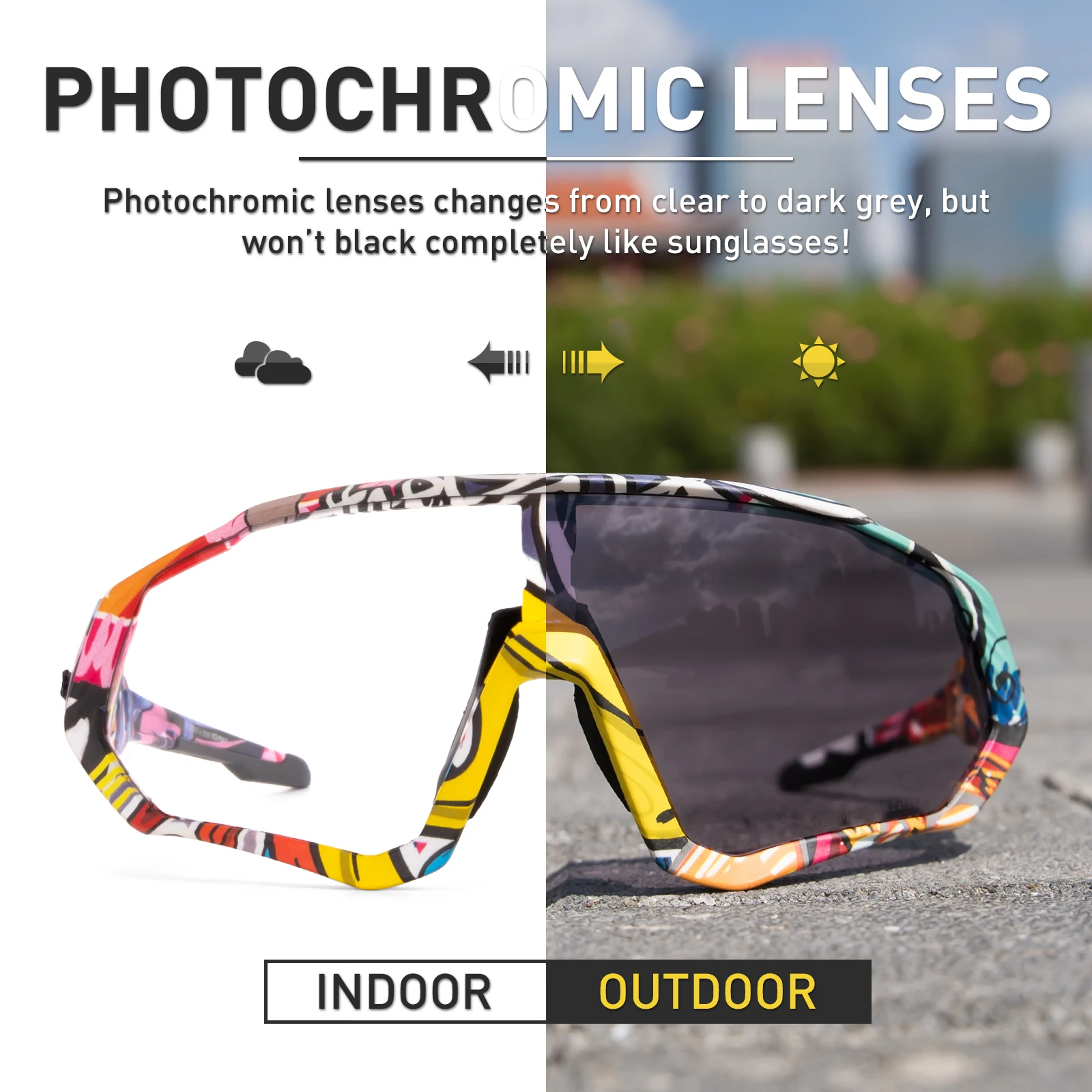 

Kapvoe Photochromic Cycling Glasses for Men Women Mountain TR90 Bicycle MTB Road Speed Bike Outdoor Sport Sunglasses Riding Cycl