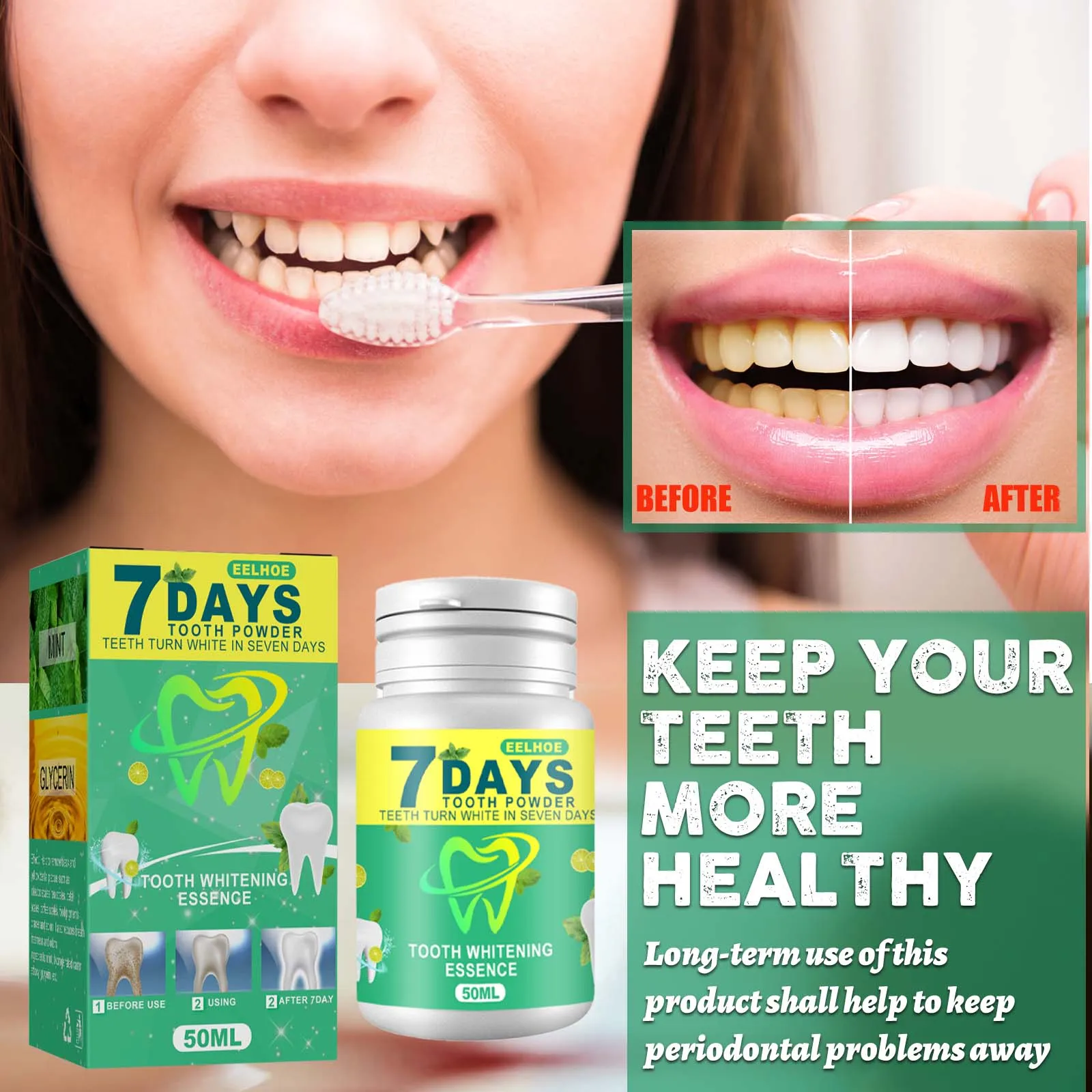 7days Tooth Whitening Tooth Powder Remove Smoke Stains Coffee Stains Tea Stains Freshen Bad Breath Teeth Cleaning Powder
