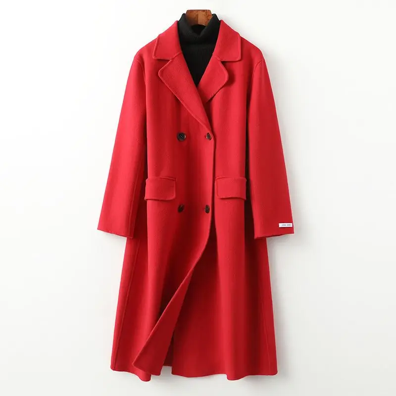 

97.5% Wool 2023 autumn and winter Long New Double Face Wool Coat Woven Women's Coat