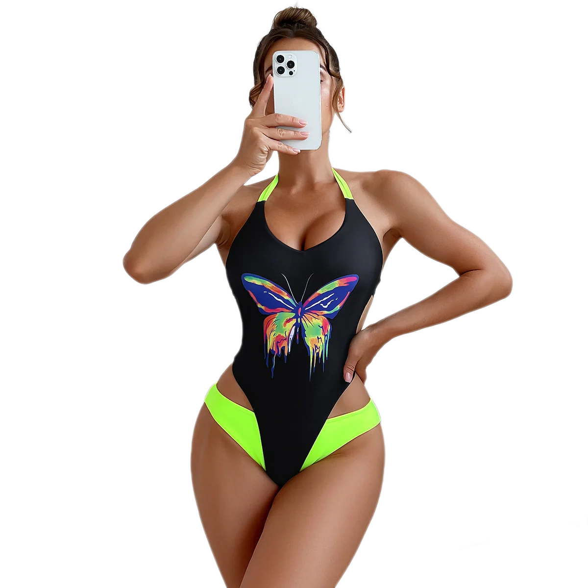 

Слитный купальник бикини с заниженной талией, купальник с открытой спиной и лямкой на шее, женские пляжные летние спортивные купальники с б...