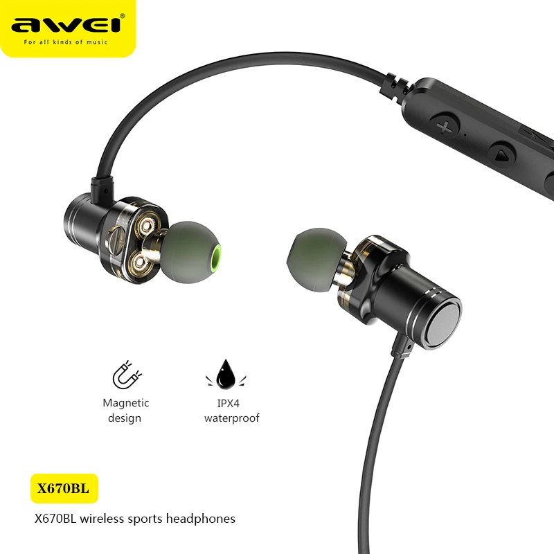 Awei X670BL magnétique sans fil Bluetooth écouteurs intra-auriculaires tour de cou écouteurs Mini
