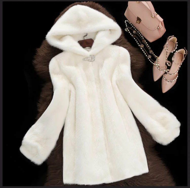 ICCLEK 2020 new Haining mink coat women's whole mink hooded fur medium long mink coat off-season special fur