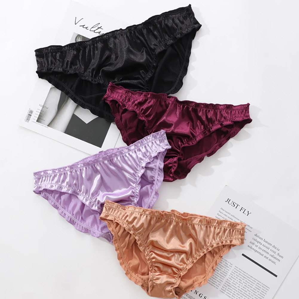 

Women Satin Panties Low Waist Ruffle Milk Silk Underwear Comfortable Bikini Briefs Elastic Ladies Underpants Lingerie