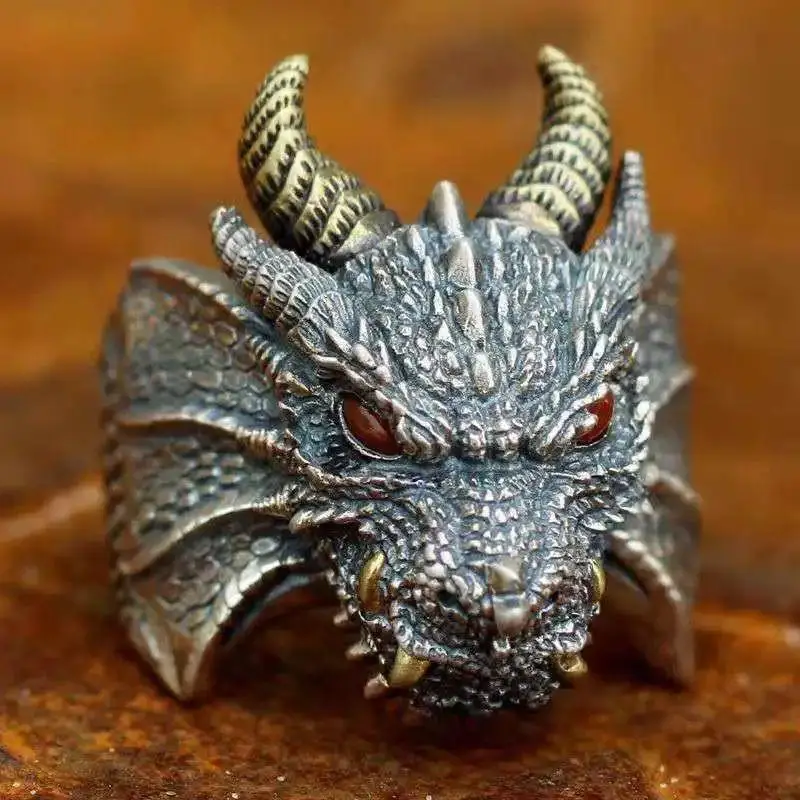 

Fashion Retro Mythology Domineering Charizard Ring Adjustable Size Men's Personality Locomotive Rock Jewelry Wholesale