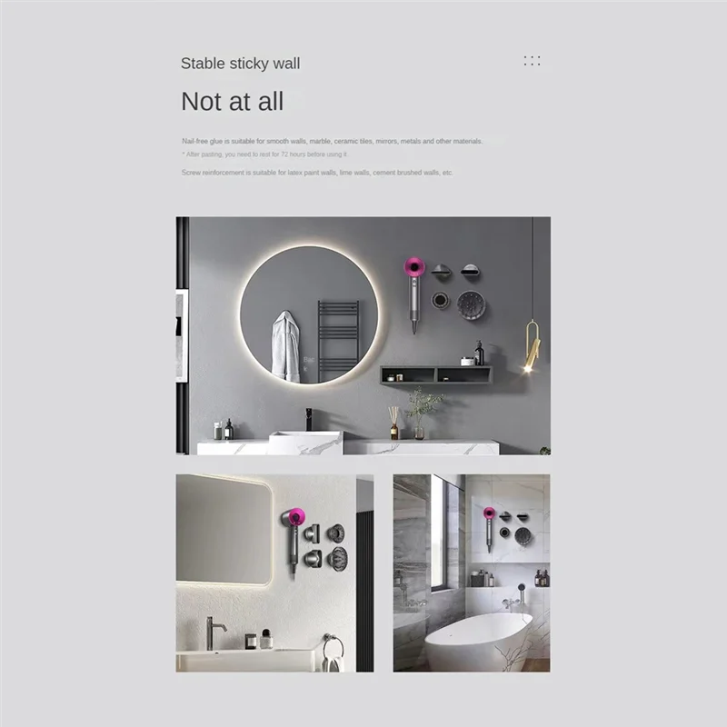 For Dyson Hair Dryer Bracket Storage Rack Bathroom Storing Holder Wall Mounted No Punch Heat-Resistant-B
