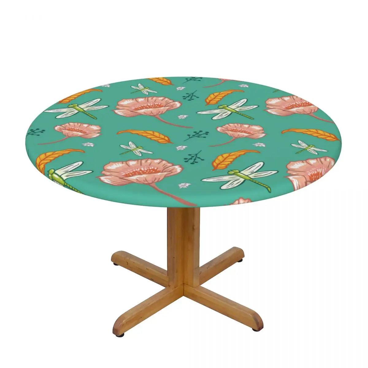 

Round Table Cover Cloth Protector Polyester Tablecloth Vintage Botanical Colorful Fitted Table Cover with Elastic Edged