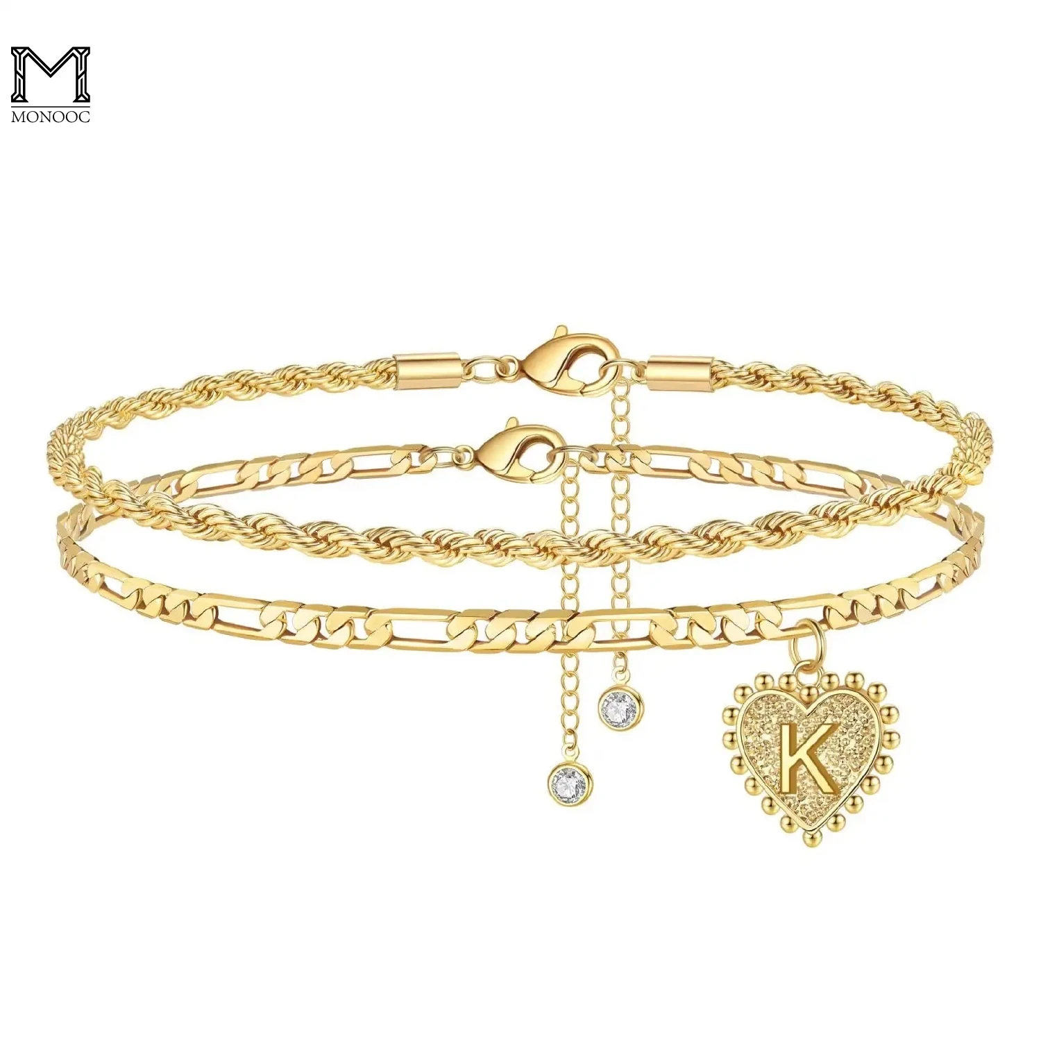 

MONOOC Initial Ankle Bracelets for Women 14K Gold Filled Dainty Heart 26 Initial Anklet Foot Jewelry Gold Anklets for Women Teen