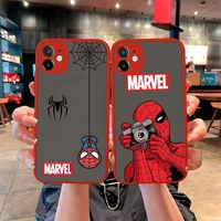 marvel spider man spiderman phone case for iphone 13 12 11 pro mini max xs x 8 7 plus 2020 xr matte transparent light red cover