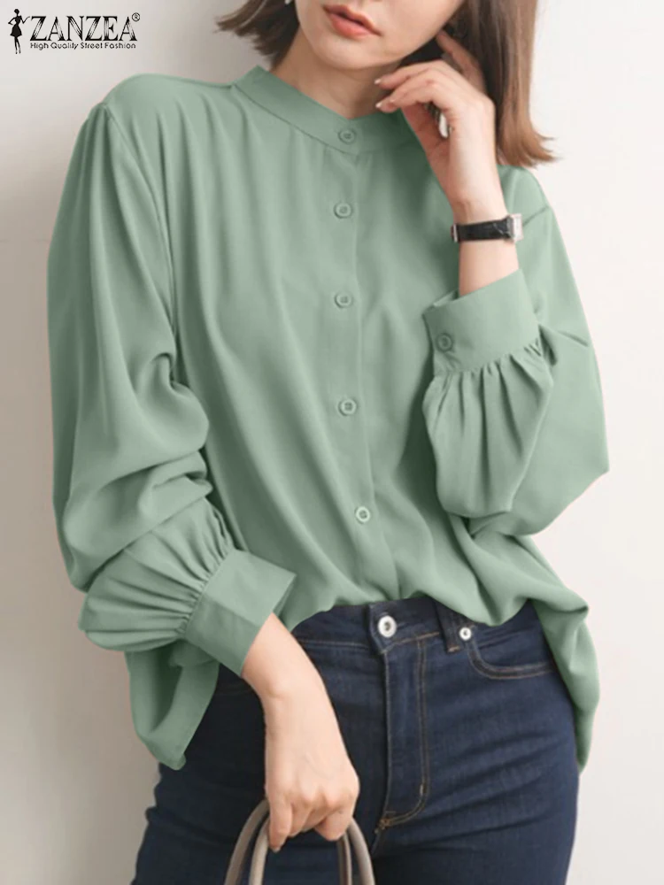 

ZANZEA Spring Elegant Women Shirt Long Sleeve Solid Blouse Holiday Chemise Buttons Down Blusas Causal Tunic Tops Oversize Shirts