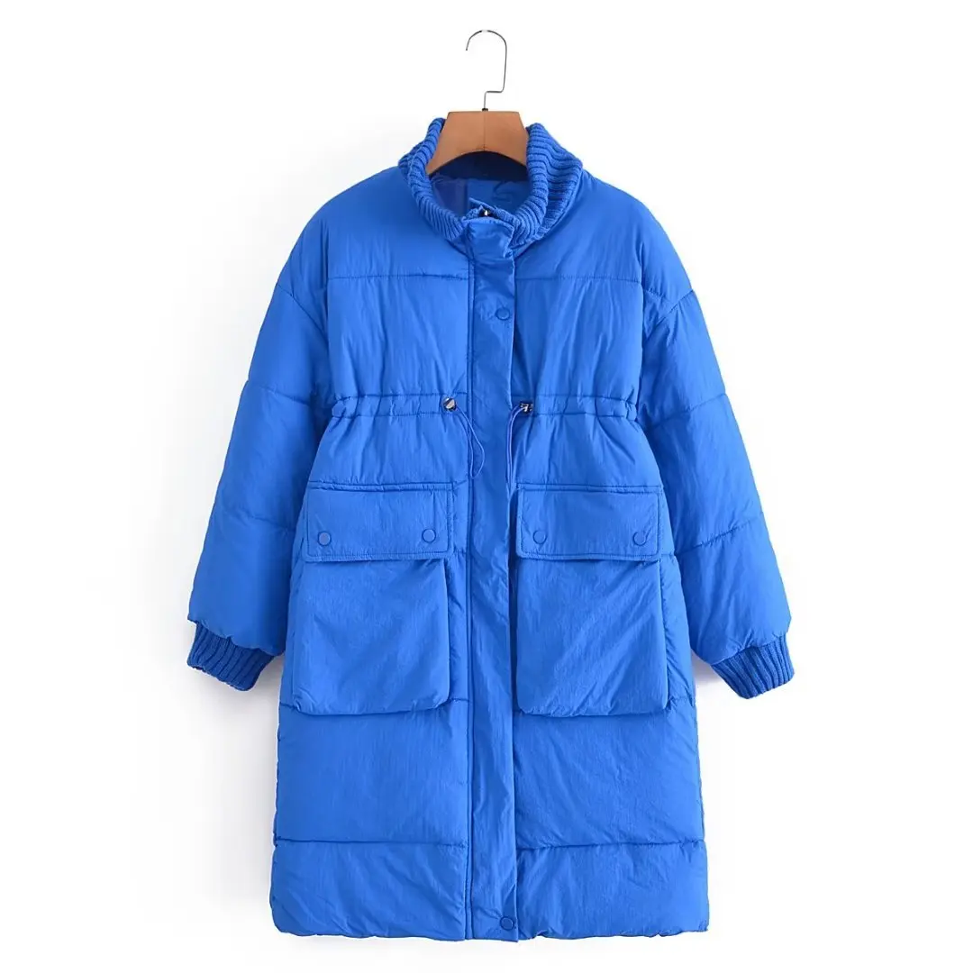 Knitted Collar Cotton-padded Jacket Women 2022 New Fashion High Waist Drawstring Winter Jacket Women