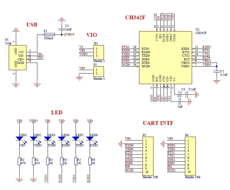 CH342 USB для 2-полосного TTL последовательного модуля CH342F последовательный ТТЛ-TTL