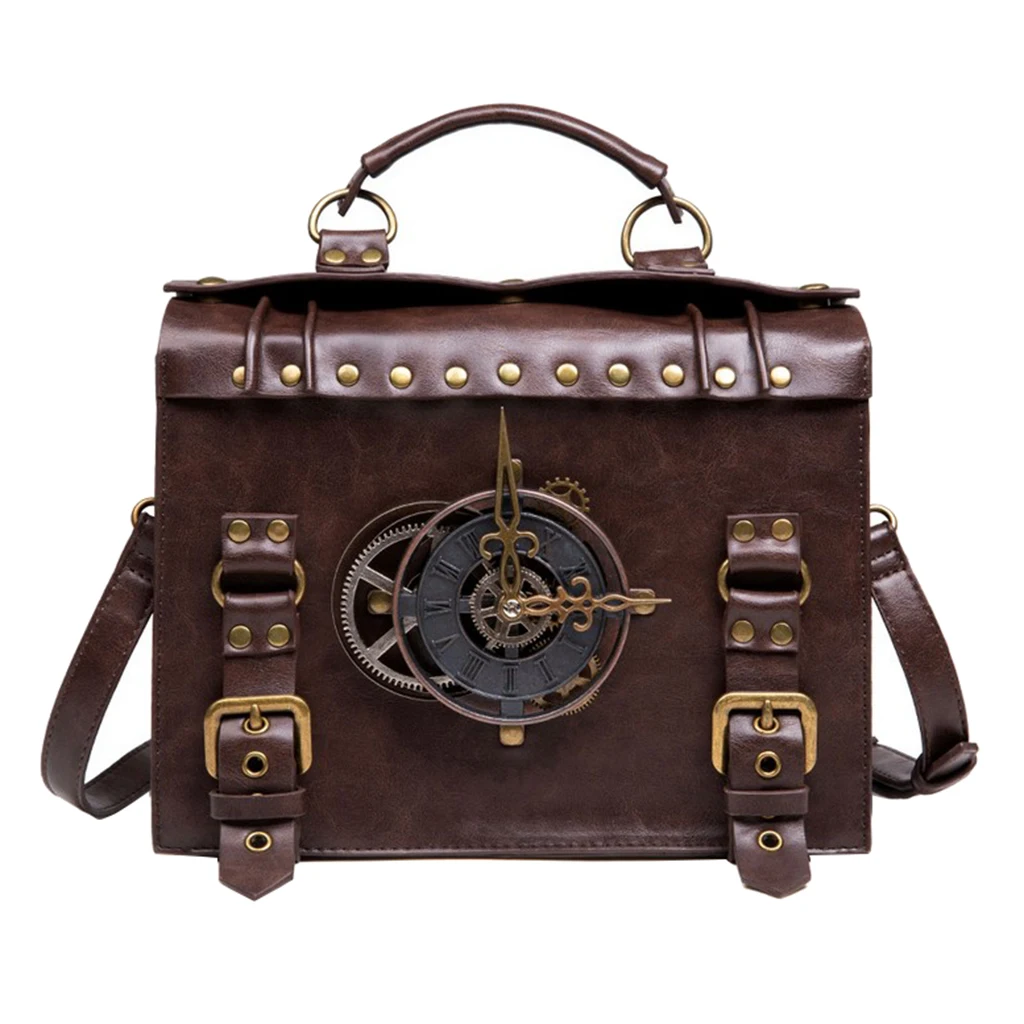

Steampunk Crossbody Messenger Bag Gothic Leather Shoulder Bag Satchel