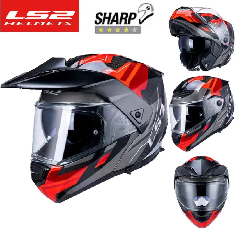 LS2 FF903 6K мотоциклетный шлем из углеродного волокна с откидной двойной линзой