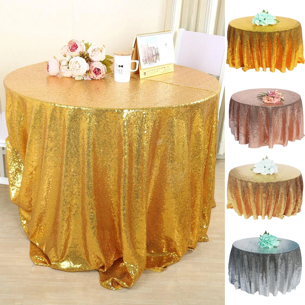 

Sequin Round Party Tablecloth Glitter Table Cloth Cover for Events Wedding Party Christmas Decoration Rose Gold Silver 60-330cm