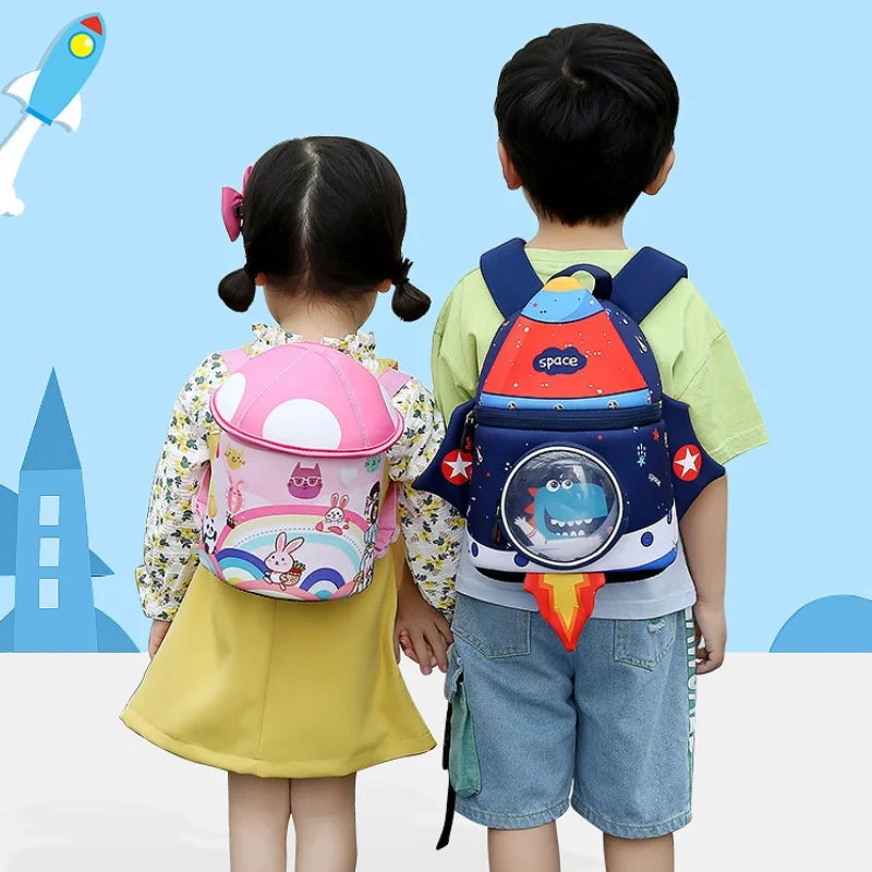 Popular Girl Cute Mushroom Rabbit Boy Space Rocket Cartoon Backpacks New Children Dinosaur Preschool Small Bags In Kindergarten