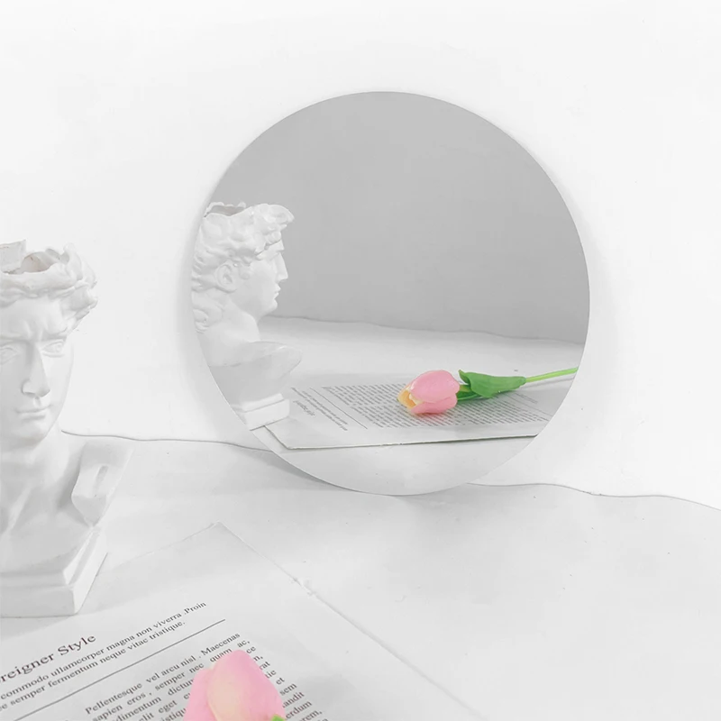

20cm Round Mirror Glass Tray Acrylic Mirror Glass Photographic Background Tray Wedding Table Centerpiece Candle Plate Decor