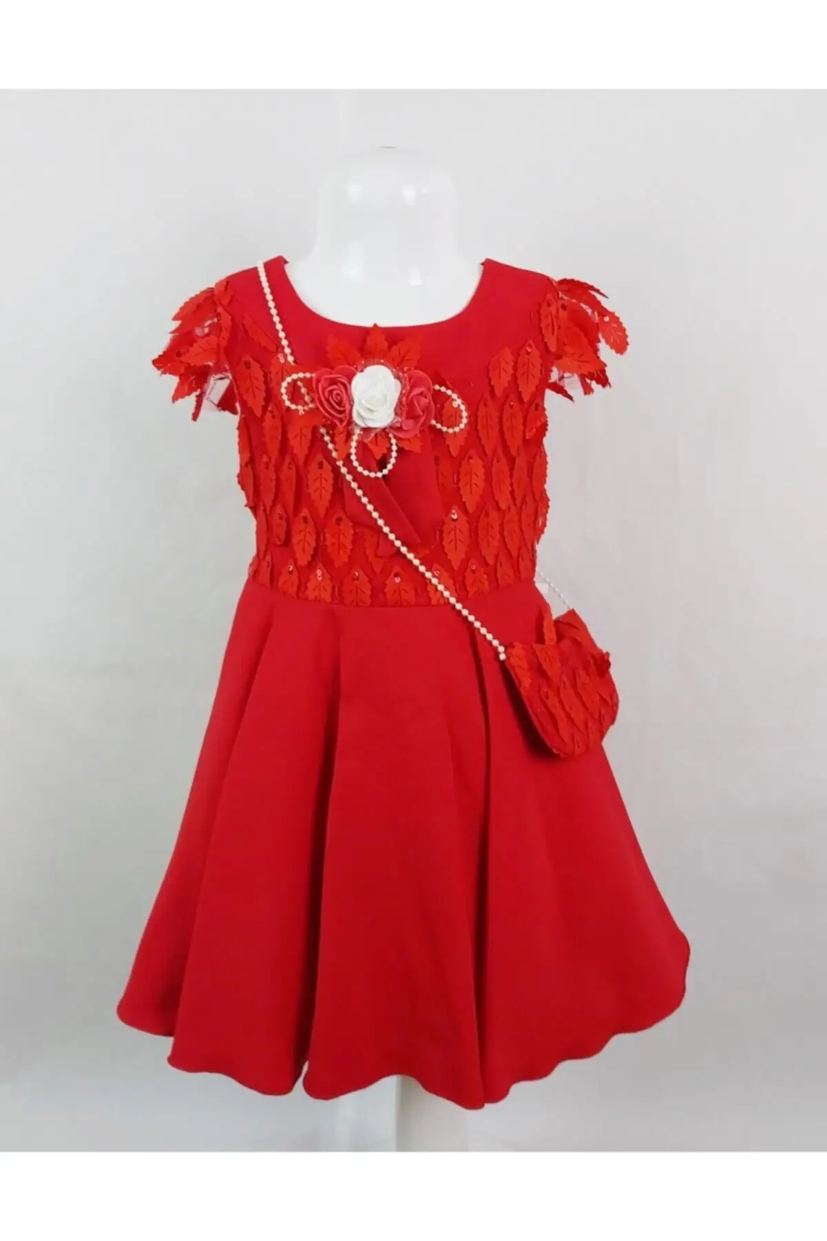 

Girls Petals Flowering Bag Red Dress 3532 Zipper Sleeveless Woven Crepe Classic Bike Collar Brand New Wristwatch for Young