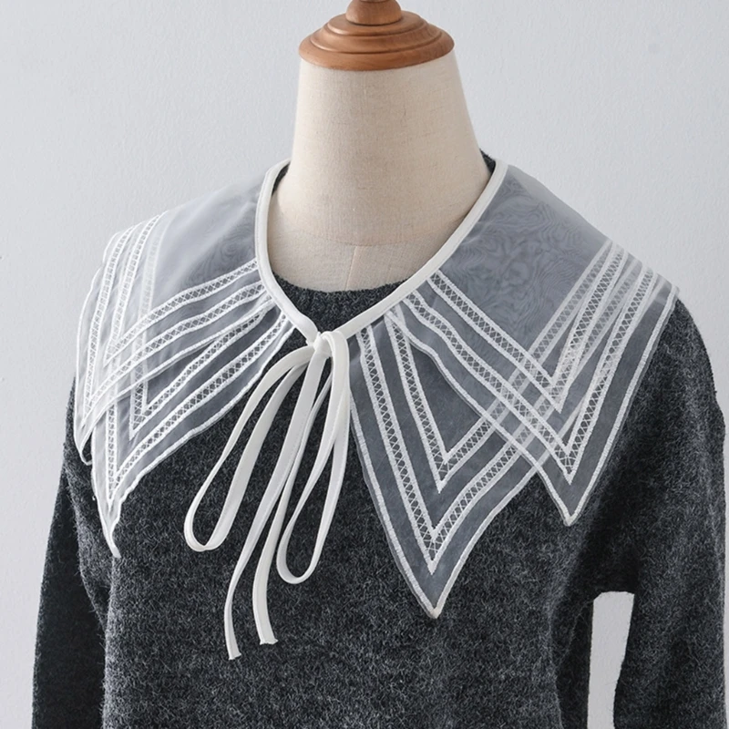 

Полосатый искусственный воротник с вышивкой для женщин, модная белая прозрачная шаль, съемная накидка на шнуровке, аксессуары