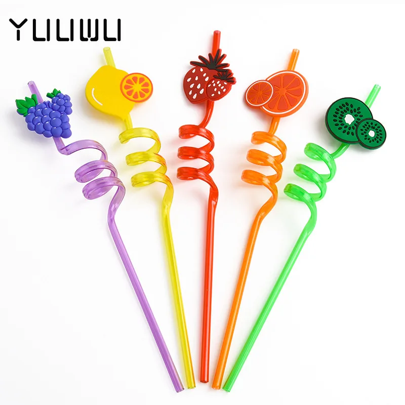 

1pcs Creative Fruit Shaped Plastic Straws Disposable Drink Straws Wedding Decoration Beach Party Supplies Cartoon Straws