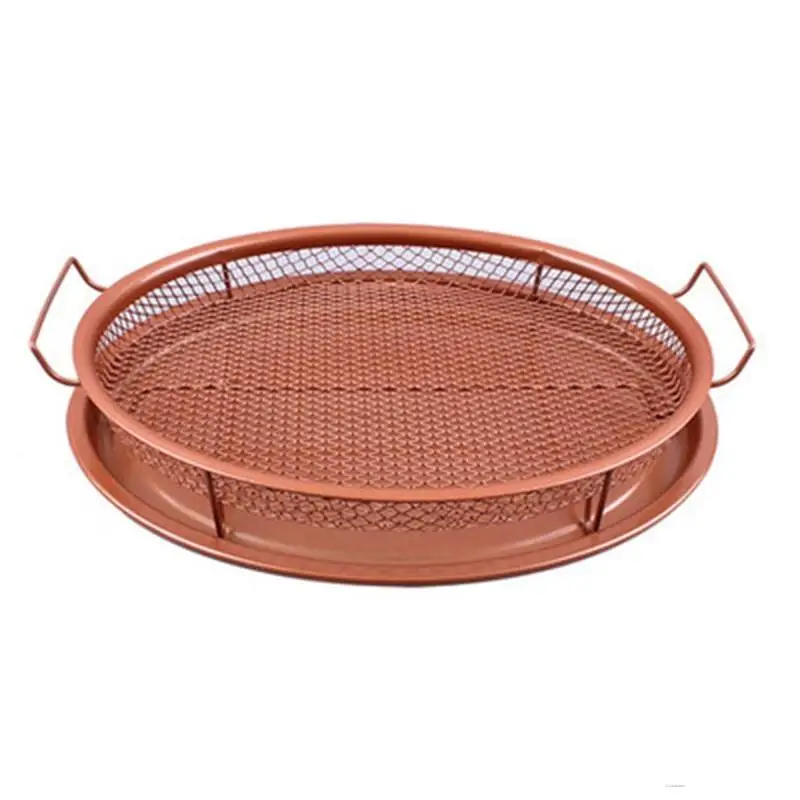 

Nonstick Mesh Baking Tray Round Skillet French Fries Basket Microwave Oven Copper Baking Tray BBQ Tray Cooking Tool