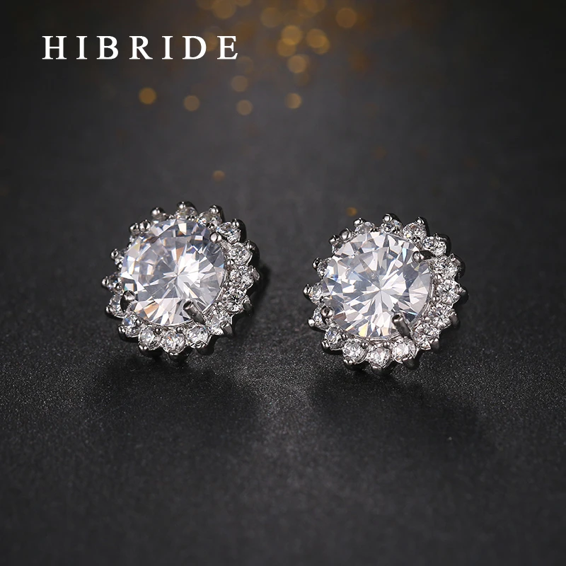 

Luxury Sun Flower Shape Cubic Zircon Earrings Round Pear Cut White Gold Color Stud Earrings For Women Gifts Fashion E-241