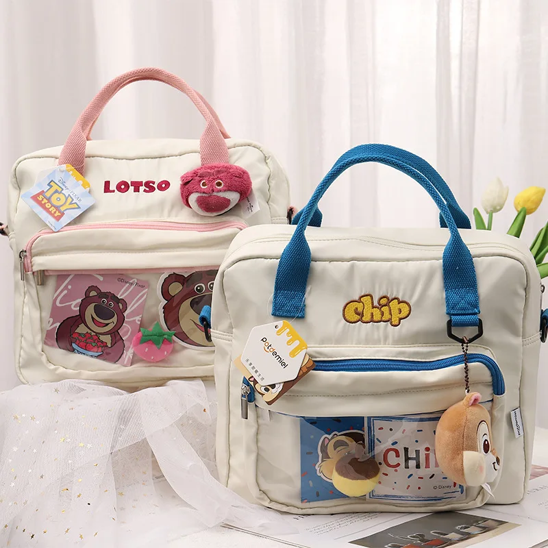 

Disney Cartoon Lotso Stitch Winnie the Pooh Shoulder Bag Square Multifunctional Canvas Outdoor Picnic Bento Bags