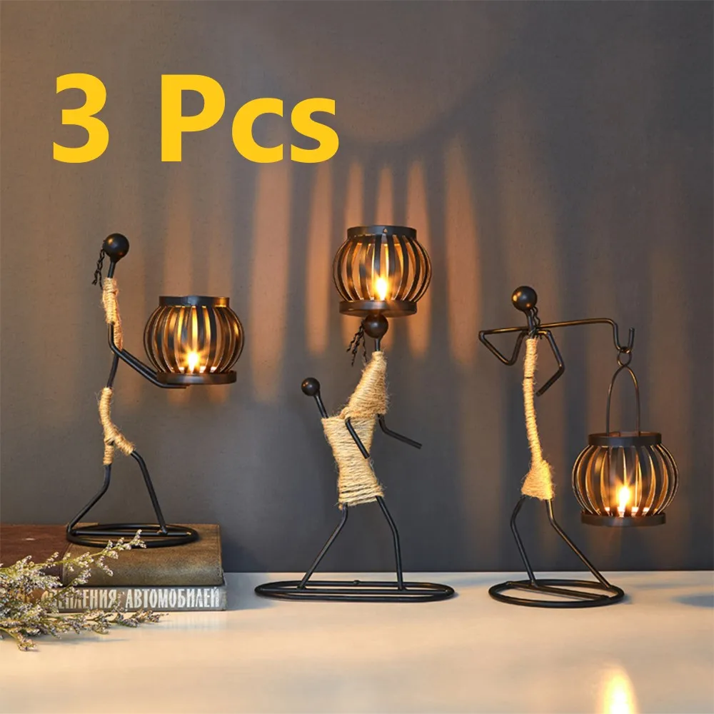 

3 шт./компл. скандинавский металлический подсвечник, креативный подсвечник для маленького человека, фигурки ручной работы, украшение для до...