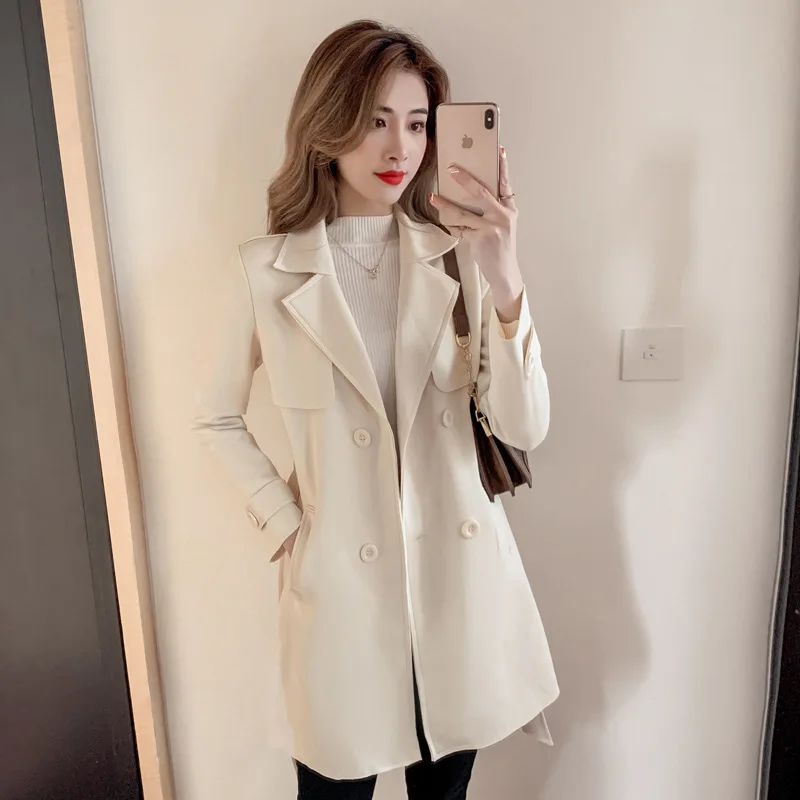 

2023 Spring and autumn new deerskin velvet waist waist mid-length women's jacket windbreaker coat senior sense small coat