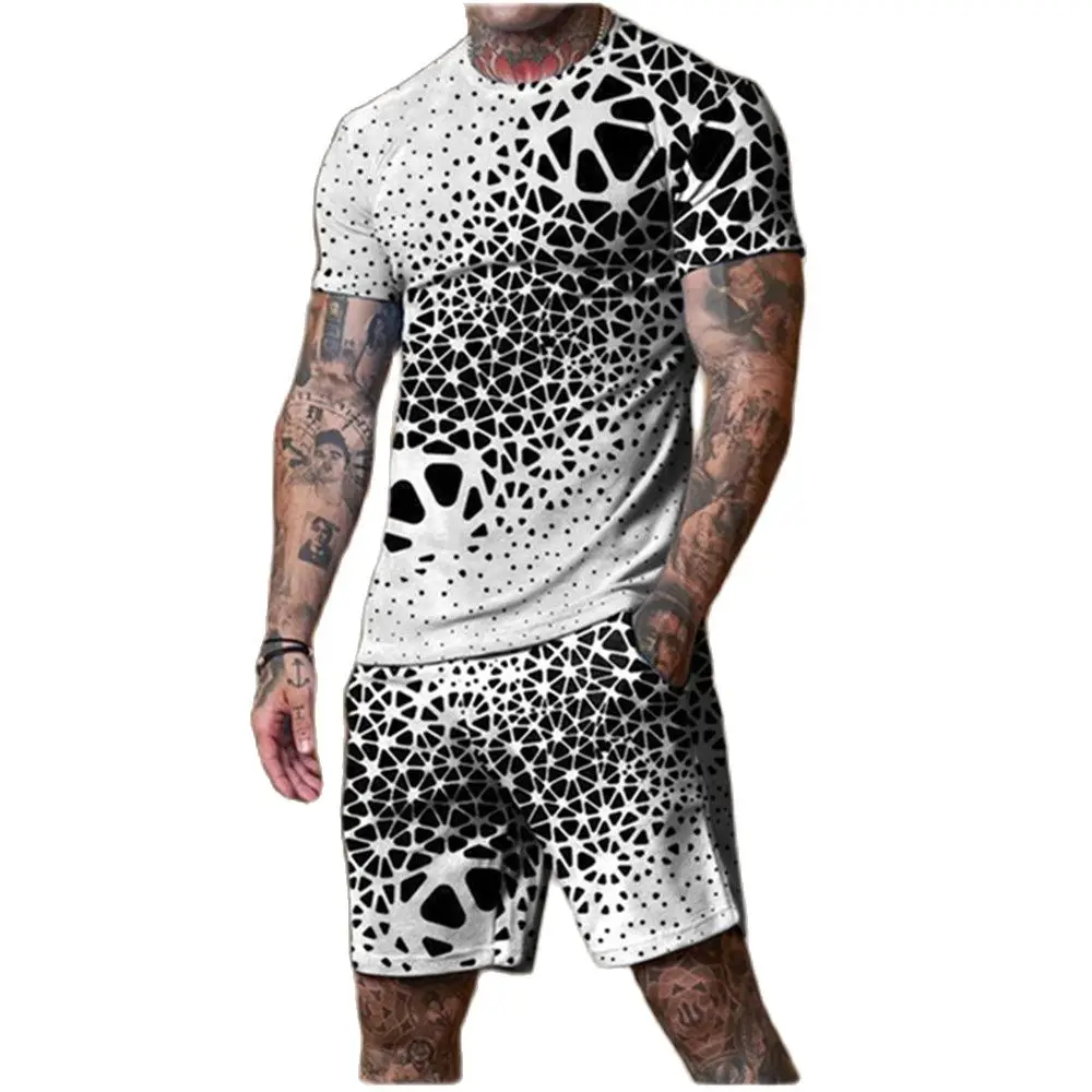 

Костюм спортивный мужской с 3D-принтом, футболка и шорты, комплект спортивной одежды, Повседневная Уличная одежда, лето