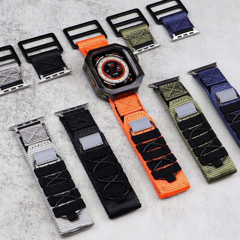 

Canvas Wrist Strap Case for Apple Watch Ultra 49mm Quick Release Nylon Bracelet for iwatch Ultra 2 49mm With PC Protective Case