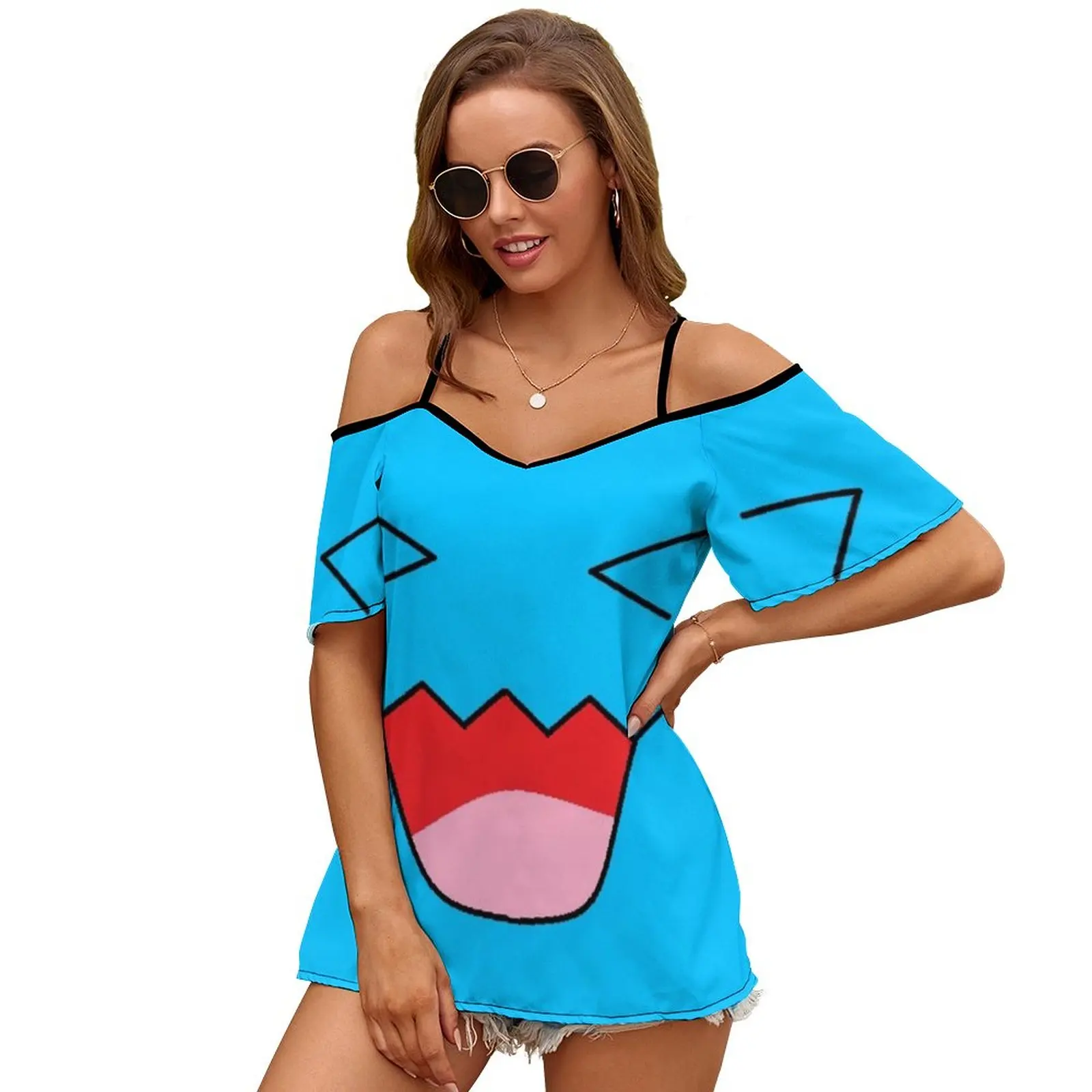 Женские топы с коротким рукавом круглым вырезом и ремешком на плече