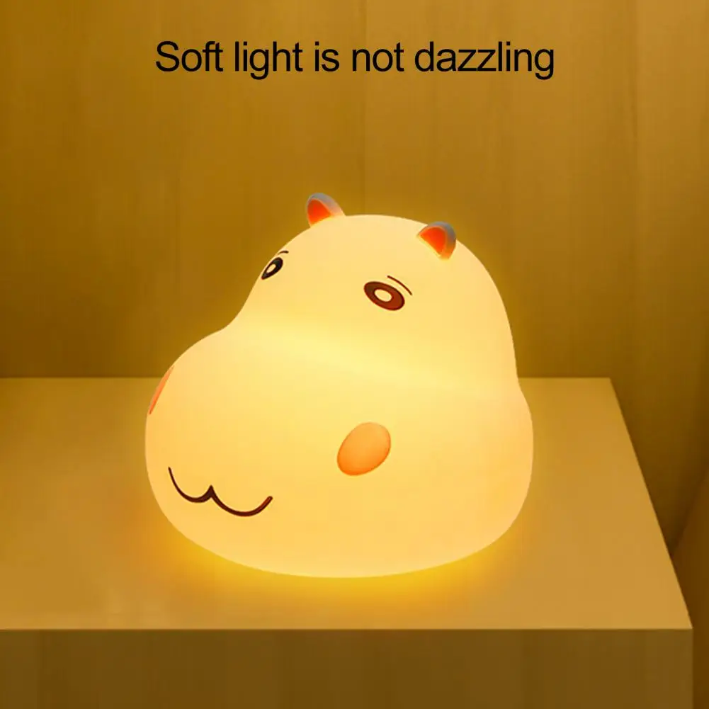 

Practical Eye Protection Hippo Night Light Energy-saving Portable USB Charging Hippo Shaped Patting Night Light Illumination