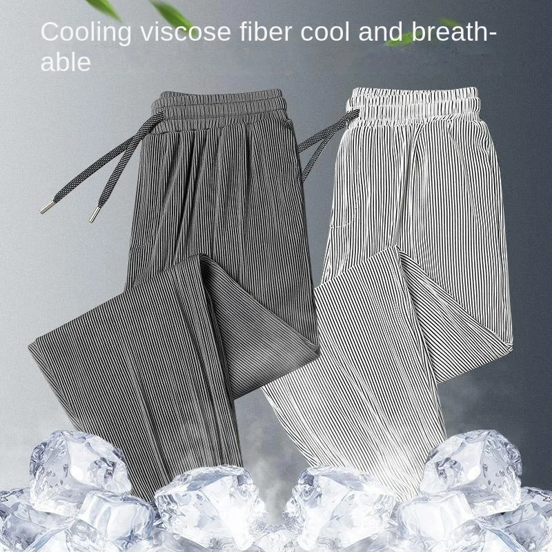

Pantalones de seda de hielo ultrafinos para hombre, pantalones informales sueltos de secado rápido, moda Harajuku, Verano