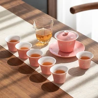 toffee powder tea set ceramic gaiwan teacup set crane tea bowl teaware pink tea cup kung fu tea set glass fairness cup gift box