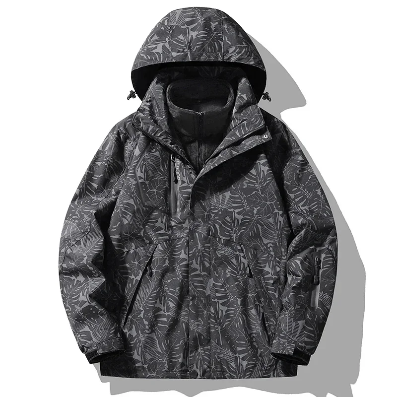 

2023 Men Women Hiking Windbreaker Jacket Waterproof 2 Pieces Sets 3 in 1 Couple Jackets Camouflage Outdoor Unisex Coat