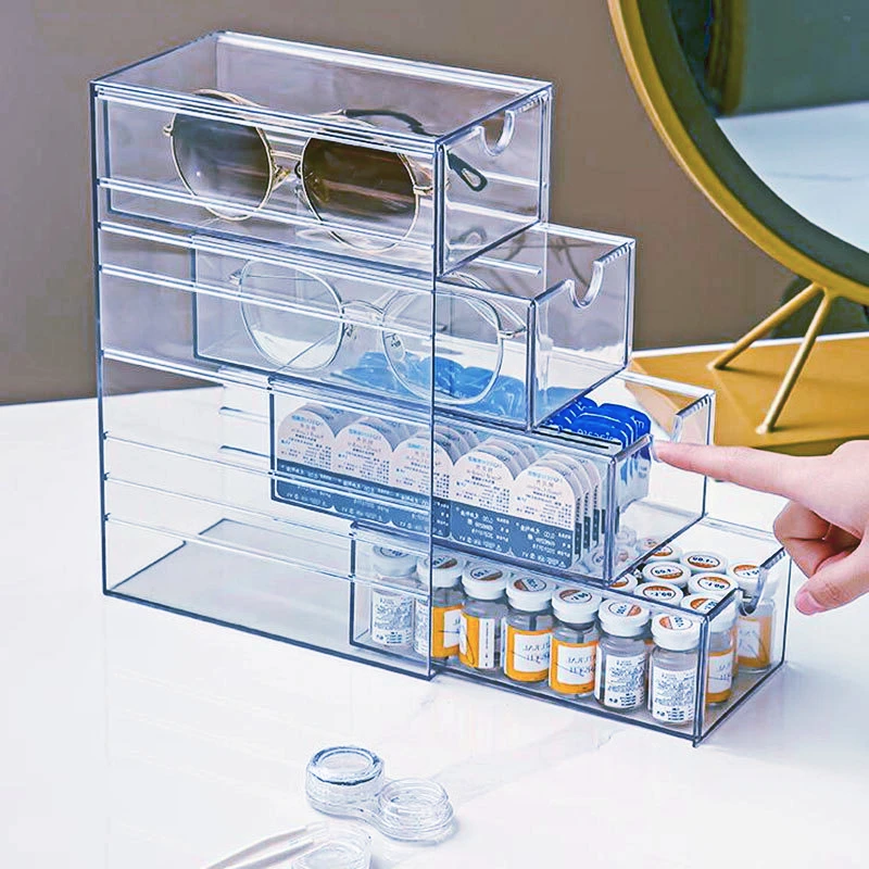 

Advanced Glasses Transparent Storage Box Contact Lenses Cosmetics Lipstick Necklace Storage Box Drawer Type Partition Shelf
