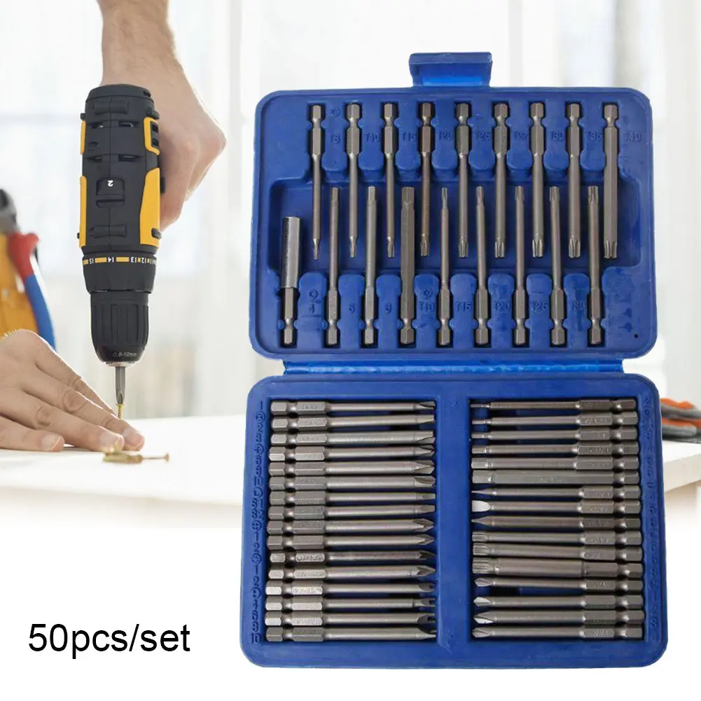 

50pcs Security Alloy Steel Extra Long Replacement Torx Star Hex Professional Hand Tool Screwdriver Bit Set Slotted Repairing