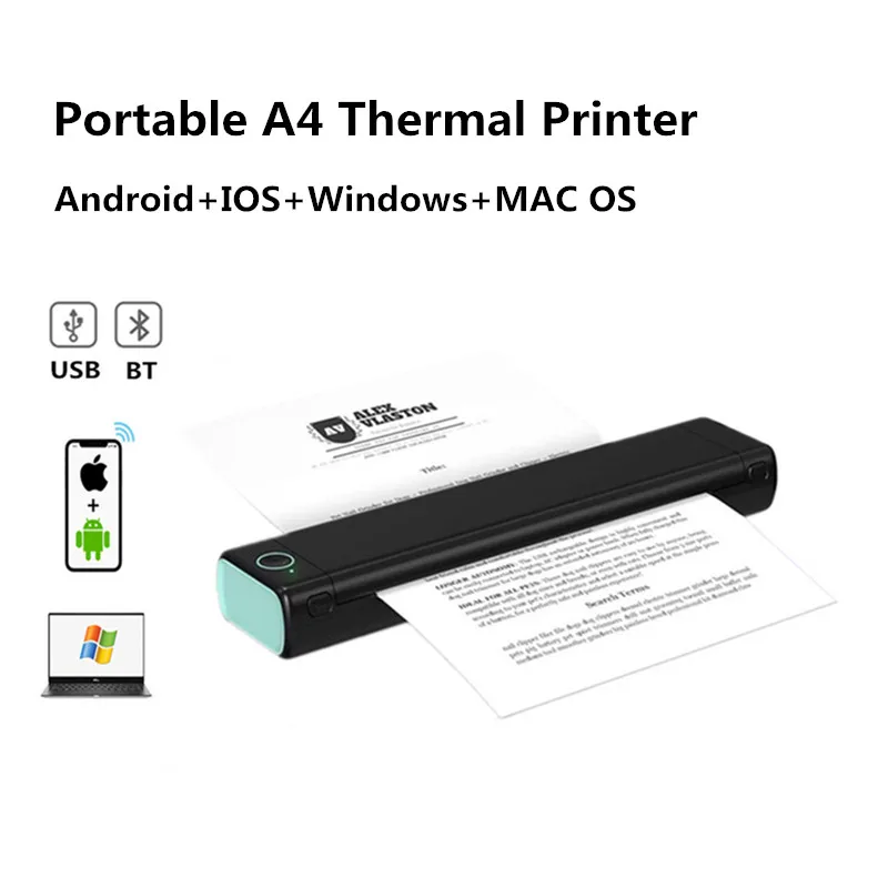 

M08F office file student homework test paper portable inkless HD USB wireless bluetooth mini A4 thermal printer
