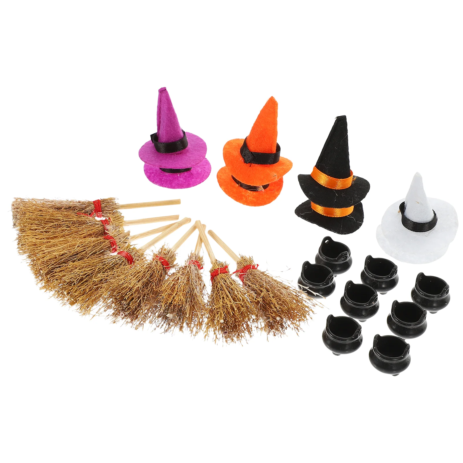 

1 set of Mini Witch Hats and Brooms Party Cauldron House Scene Layout Decor